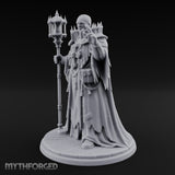 Hand Raising Staff Bearing Human Death Priest Miniature for Dungeons and Dragons, Pathfinder or other TTRPGs