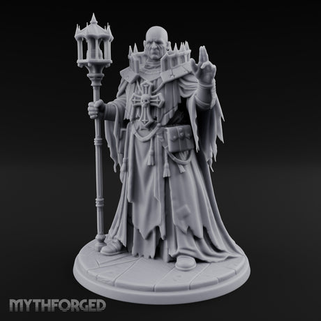 Hand Raising Staff Bearing Human Death Priest Miniature for Dungeons and Dragons, Pathfinder or other TTRPGs