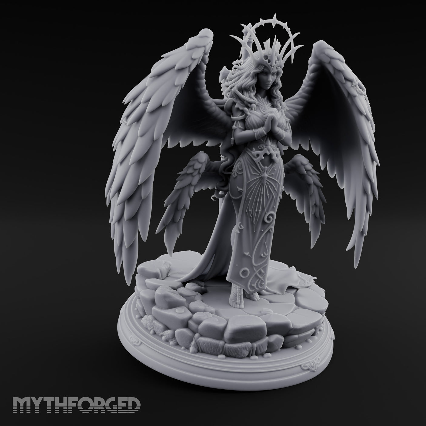 Hands Clasped Angel Priestess Miniature for Dungeons and Dragons, Pathfinder or other TTRPGs
