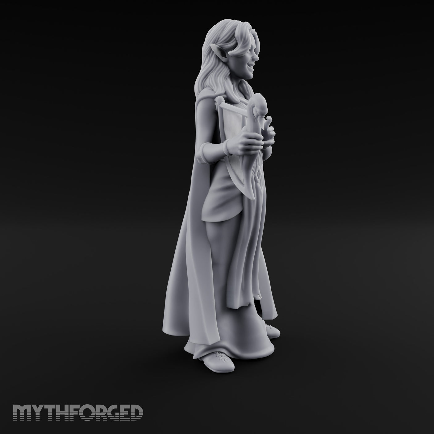 Harp Plucking Elf Bard Miniature for Dungeons and Dragons, Pathfinder or other TTRPGs