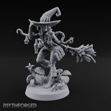 Hat Tipping Broom Riding Human Witch Miniature for Dungeons and Dragons, Pathfinder or other TTRPGs