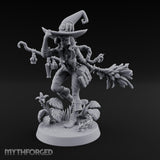 Hat Tipping Broom Riding Human Witch Miniature for Dungeons and Dragons, Pathfinder or other TTRPGs