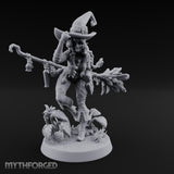 Hat Tipping Broom Riding Human Witch Miniature for Dungeons and Dragons, Pathfinder or other TTRPGs