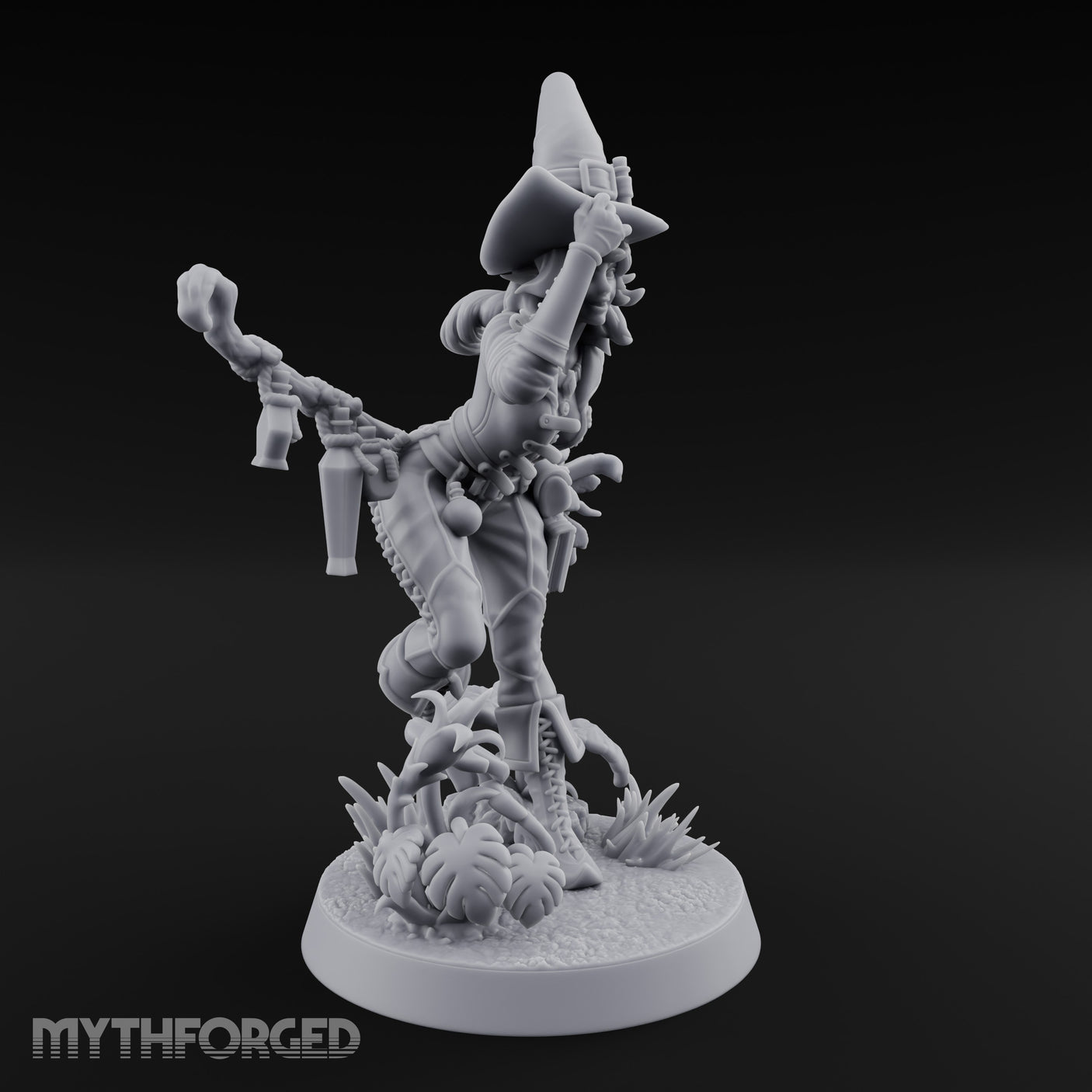 Hat Tipping Broom Riding Human Witch Miniature for Dungeons and Dragons, Pathfinder or other TTRPGs