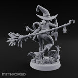 Hat Tipping Broom Riding Human Witch Miniature for Dungeons and Dragons, Pathfinder or other TTRPGs