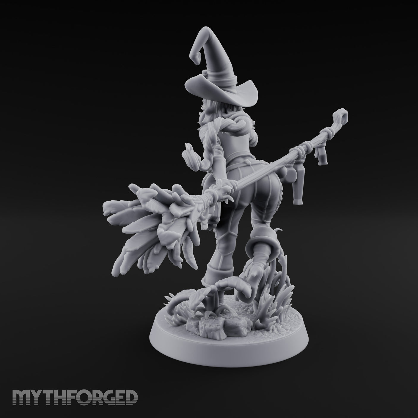 Hat Tipping Broom Riding Human Witch Miniature for Dungeons and Dragons, Pathfinder or other TTRPGs