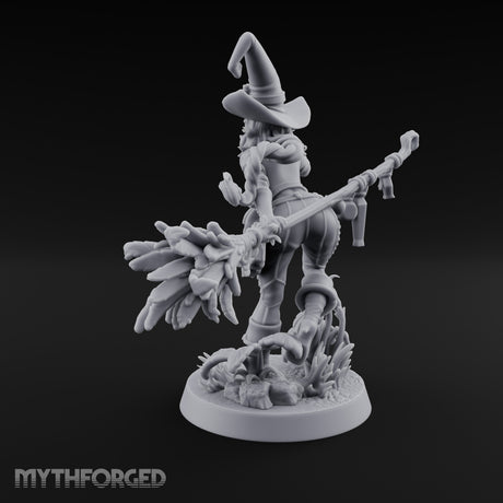 Hat Tipping Broom Riding Human Witch Miniature for Dungeons and Dragons, Pathfinder or other TTRPGs