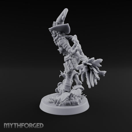 Hat Tipping Broom Riding Human Witch Miniature for Dungeons and Dragons, Pathfinder or other TTRPGs