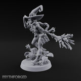 Hat Tipping Broom Riding Human Witch Miniature for Dungeons and Dragons, Pathfinder or other TTRPGs