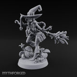 Hat Tipping Broom Riding Human Witch Miniature for Dungeons and Dragons, Pathfinder or other TTRPGs