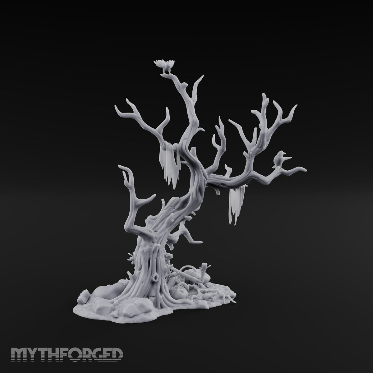 Wouldn't Climb It Twice Haunted Dead Tree with Crows, Broken Ladder and Skull Debris Base