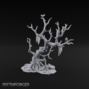 Wouldn't Climb It Twice Haunted Dead Tree with Crows, Broken Ladder and Skull Debris Base