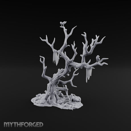 Wouldn't Climb It Twice Haunted Dead Tree with Crows, Broken Ladder and Skull Debris Base