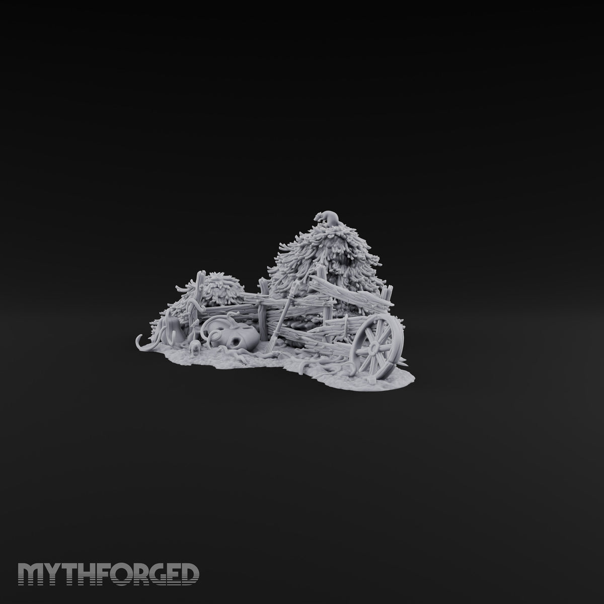Rat King of the Rick Hay Piles with Broken Fence, Cartwheel, Pitchfork and Rats on Scenic Base