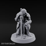 Head Bowed Sword Planted Drow Knight Miniature for Dungeons and Dragons, Pathfinder or other TTRPGs