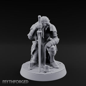 Head Bowed Sword Planted Drow Knight Miniature for Dungeons and Dragons, Pathfinder or other TTRPGs
