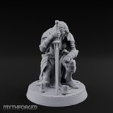 Head Bowed Sword Planted Drow Knight Miniature for Dungeons and Dragons, Pathfinder or other TTRPGs