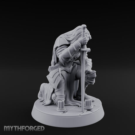 Head Bowed Sword Planted Drow Knight Miniature for Dungeons and Dragons, Pathfinder or other TTRPGs