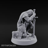 Head Bowed Sword Planted Drow Knight Miniature for Dungeons and Dragons, Pathfinder or other TTRPGs