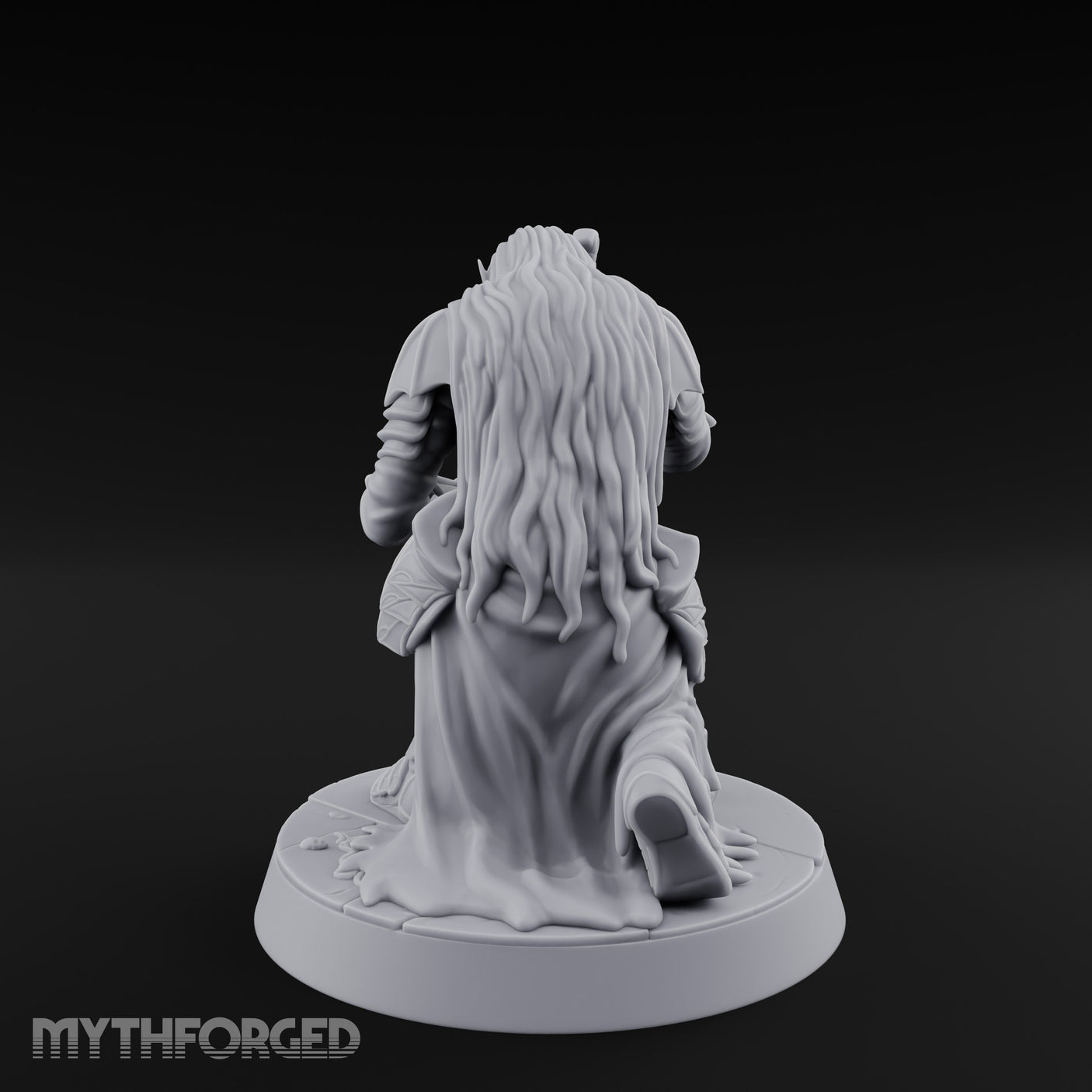 Head Bowed Sword Planted Drow Knight Miniature for Dungeons and Dragons, Pathfinder or other TTRPGs