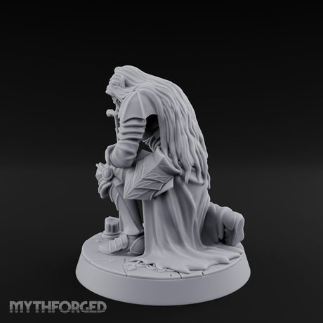 Head Bowed Sword Planted Drow Knight Miniature for Dungeons and Dragons, Pathfinder or other TTRPGs