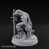 Head Bowed Sword Planted Drow Knight Miniature for Dungeons and Dragons, Pathfinder or other TTRPGs