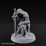 Head Bowed Sword Planted Drow Knight Miniature for Dungeons and Dragons, Pathfinder or other TTRPGs