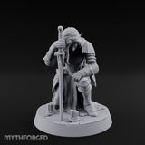 Head Bowed Sword Planted Drow Knight Miniature for Dungeons and Dragons, Pathfinder or other TTRPGs