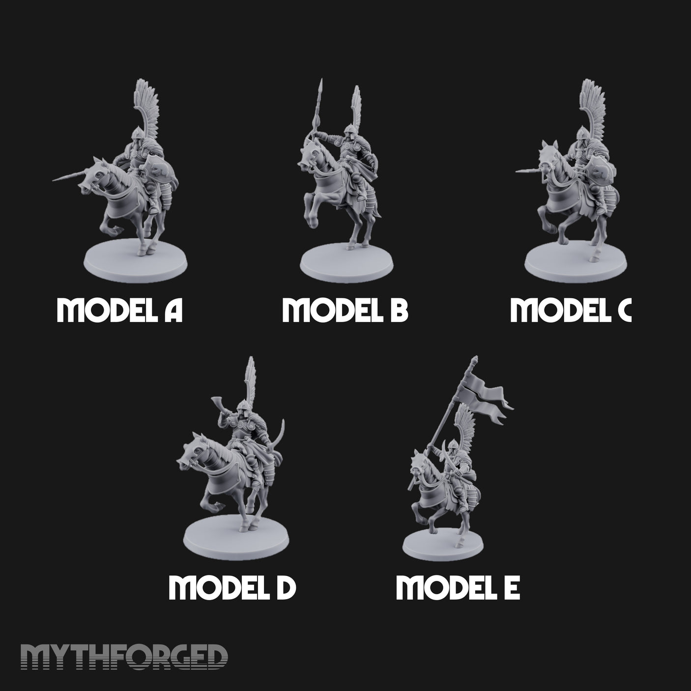 Hussar Charging Lancer Cavalry Set Miniature for Dungeons and Dragons, Pathfinder or other TTRPGs