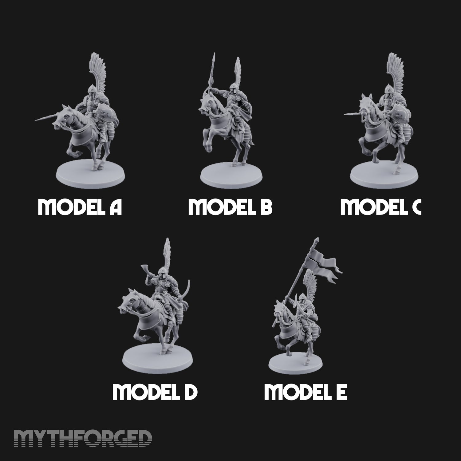 Hussar Charging Lancer Cavalry Set Miniature for Dungeons and Dragons, Pathfinder or other TTRPGs
