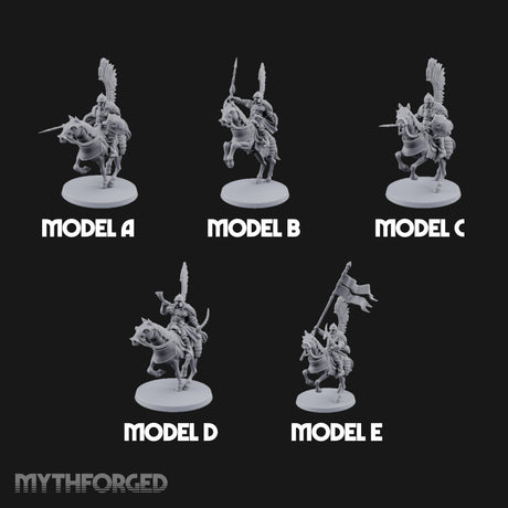 Hussar Charging Lancer Cavalry Set Miniature for Dungeons and Dragons, Pathfinder or other TTRPGs