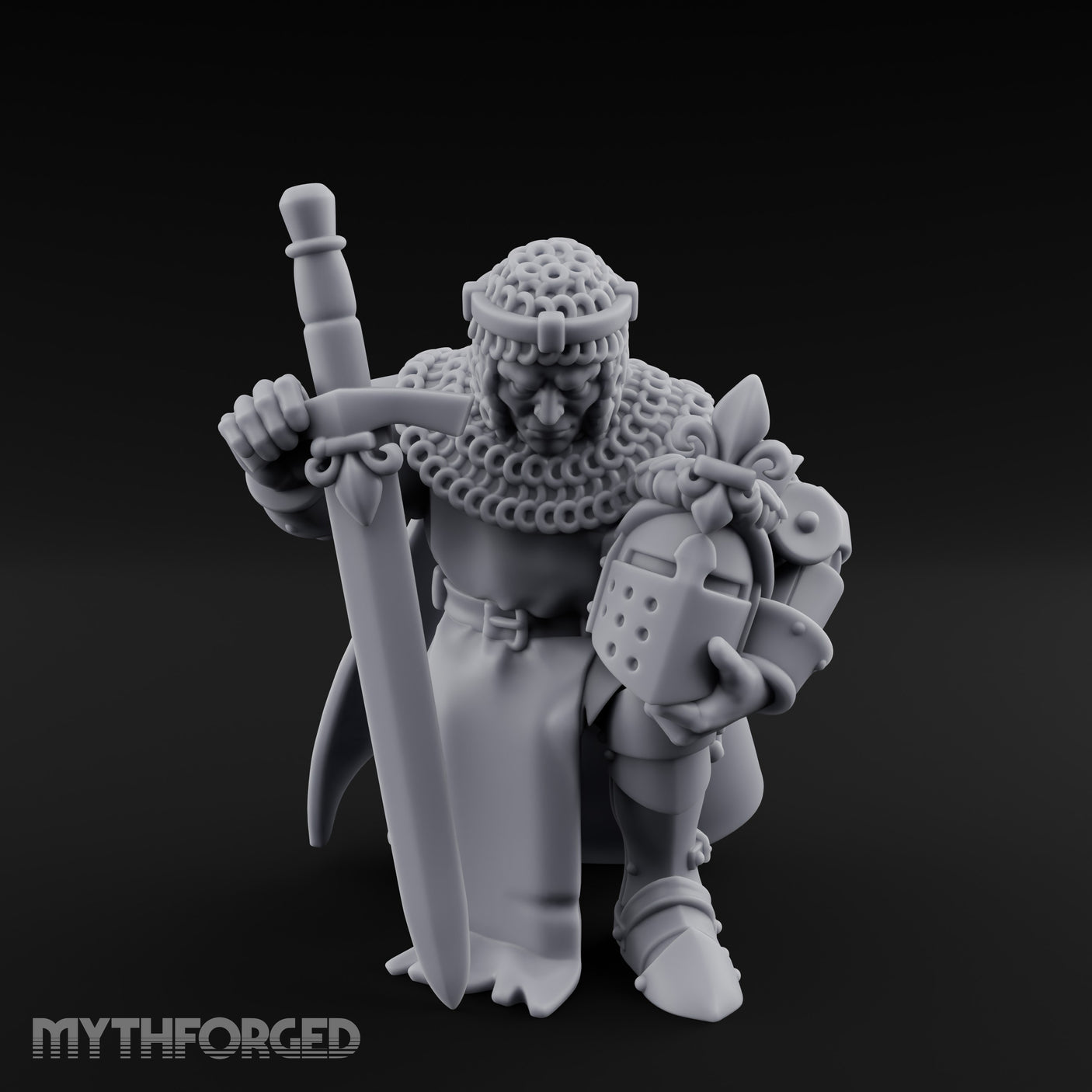 Helmet Clasped Sword Resting Human Knight Miniature for Dungeons and Dragons, Pathfinder or other TTRPGs