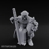 Helmet Clasped Sword Resting Human Knight Miniature for Dungeons and Dragons, Pathfinder or other TTRPGs