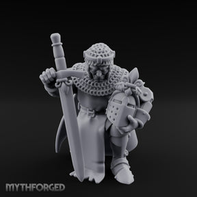 Helmet Clasped Sword Resting Human Knight Miniature for Dungeons and Dragons, Pathfinder or other TTRPGs