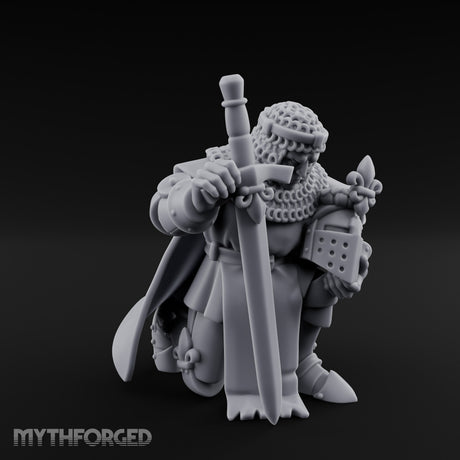 Helmet Clasped Sword Resting Human Knight Miniature for Dungeons and Dragons, Pathfinder or other TTRPGs