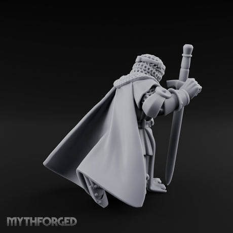 Helmet Clasped Sword Resting Human Knight Miniature for Dungeons and Dragons, Pathfinder or other TTRPGs