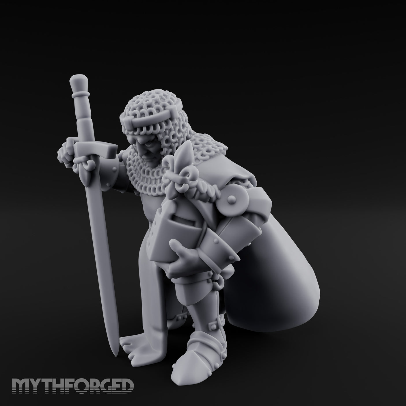 Helmet Clasped Sword Resting Human Knight Miniature for Dungeons and Dragons, Pathfinder or other TTRPGs