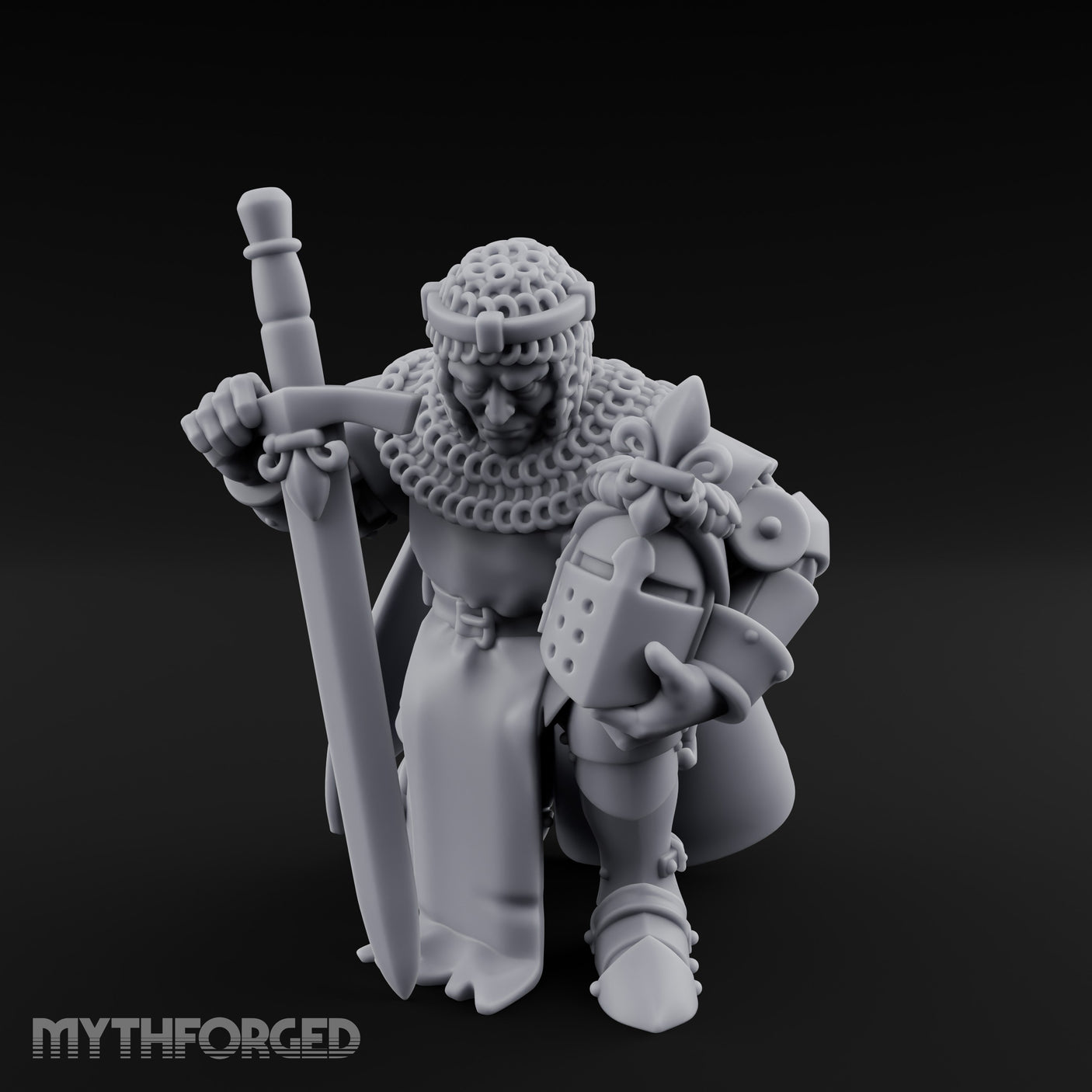 Helmet Clasped Sword Resting Human Knight Miniature for Dungeons and Dragons, Pathfinder or other TTRPGs