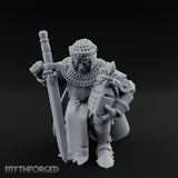Helmet Clasped Sword Resting Human Knight Miniature for Dungeons and Dragons, Pathfinder or other TTRPGs