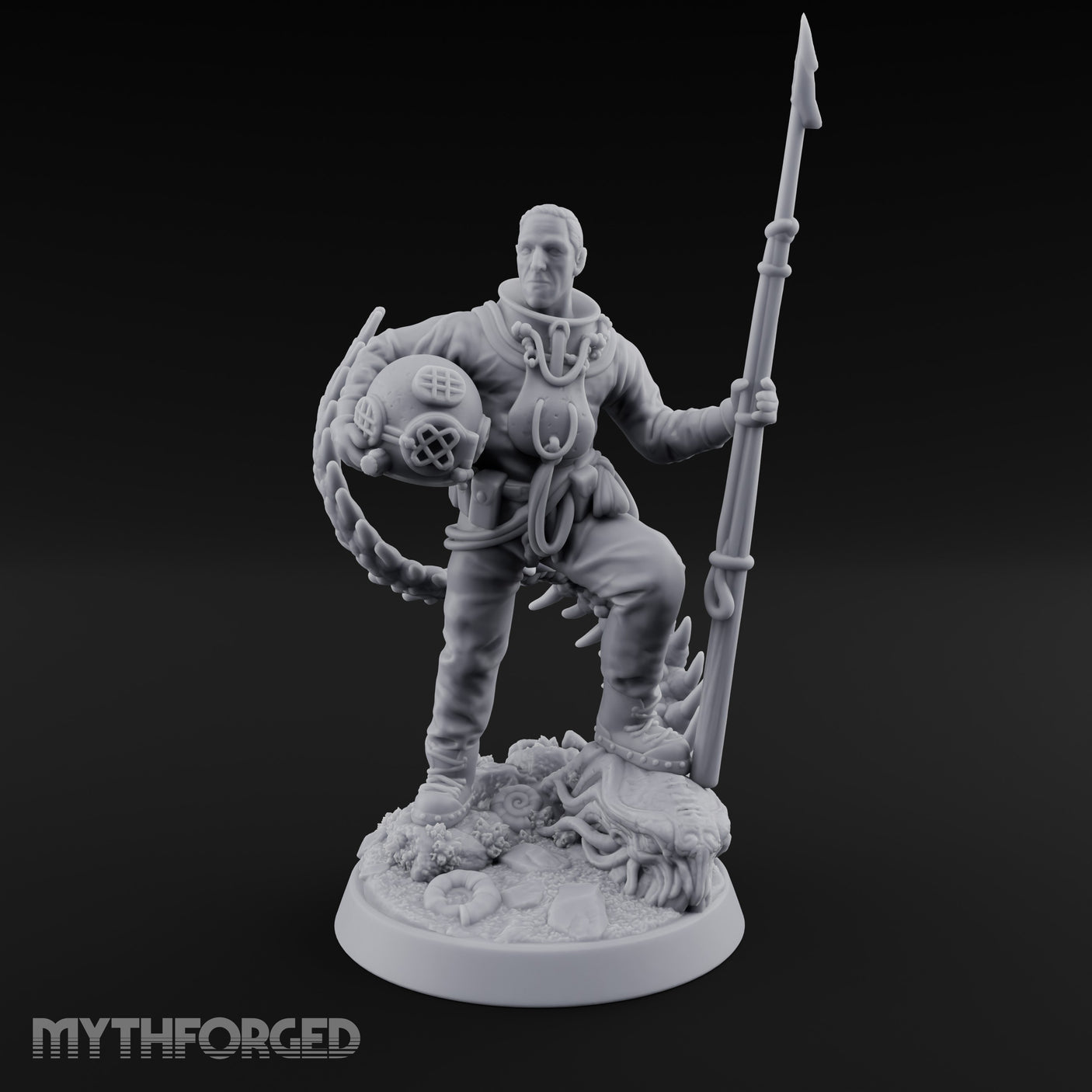 Helmet Tucked Human Deep Sea Diver Miniature for Dungeons and Dragons, Pathfinder or other TTRPGs