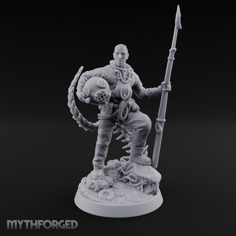 Helmet Tucked Human Deep Sea Diver Miniature for Dungeons and Dragons, Pathfinder or other TTRPGs