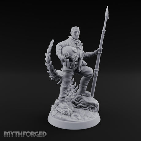 Helmet Tucked Human Deep Sea Diver Miniature for Dungeons and Dragons, Pathfinder or other TTRPGs