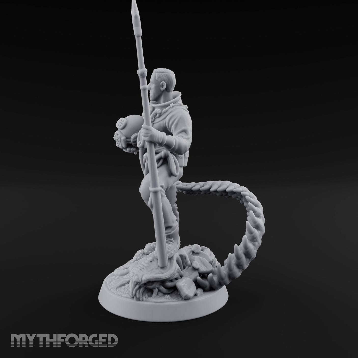 Helmet Tucked Human Deep Sea Diver Miniature for Dungeons and Dragons, Pathfinder or other TTRPGs