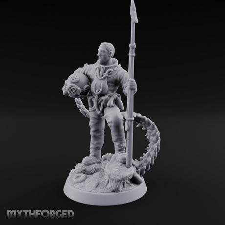 Helmet Tucked Human Deep Sea Diver Miniature for Dungeons and Dragons, Pathfinder or other TTRPGs