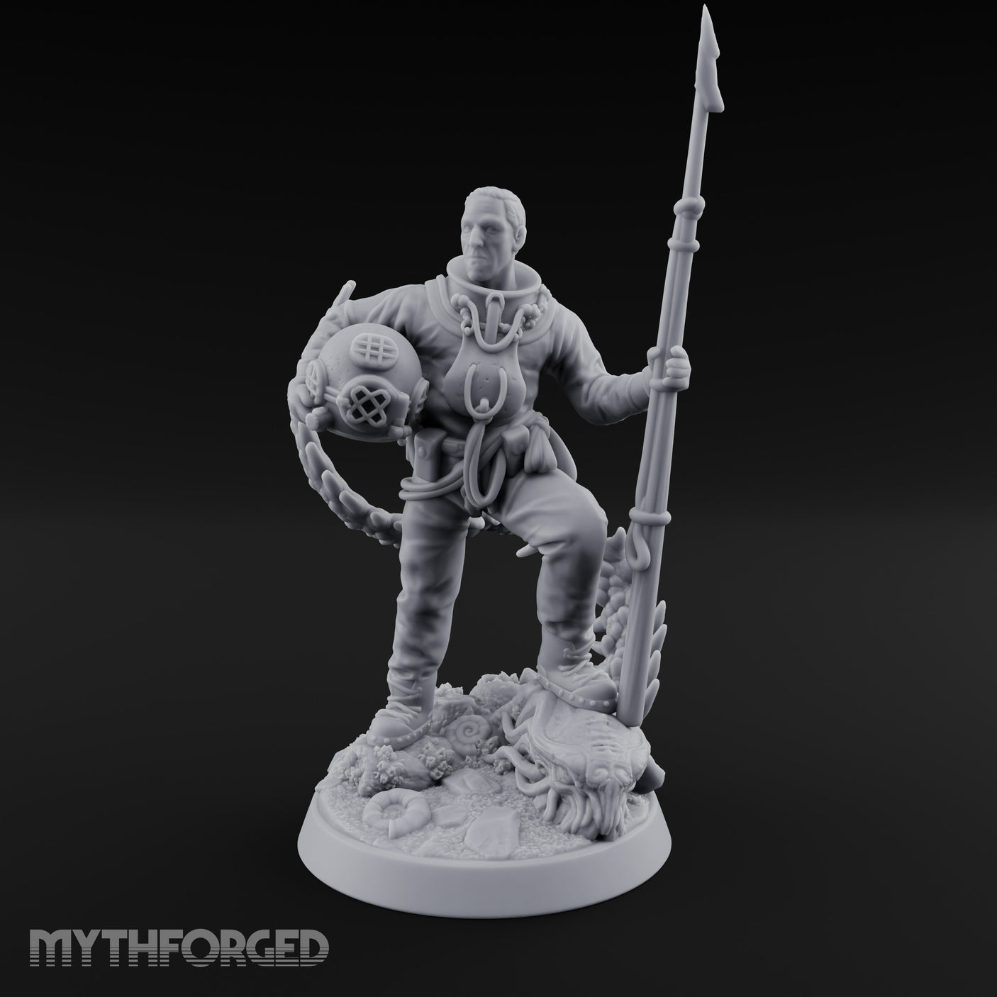 Helmet Tucked Human Deep Sea Diver Miniature for Dungeons and Dragons, Pathfinder or other TTRPGs