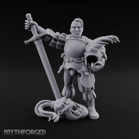 Helmet Tucked Serpent Stomping Human Captain Miniature for Dungeons and Dragons, Pathfinder or other TTRPGs