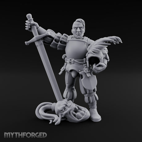 Helmet Tucked Serpent Stomping Human Captain Miniature for Dungeons and Dragons, Pathfinder or other TTRPGs