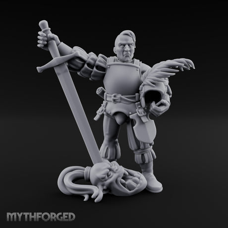 Helmet Tucked Serpent Stomping Human Captain Miniature for Dungeons and Dragons, Pathfinder or other TTRPGs