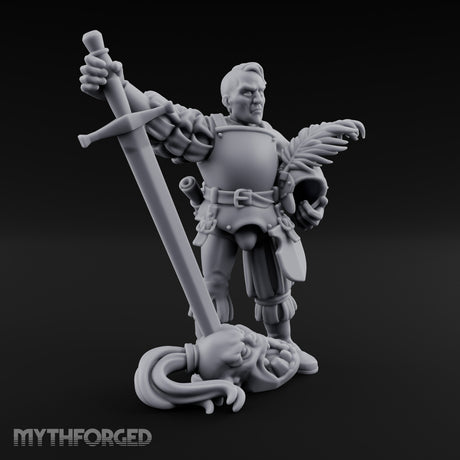 Helmet Tucked Serpent Stomping Human Captain Miniature for Dungeons and Dragons, Pathfinder or other TTRPGs