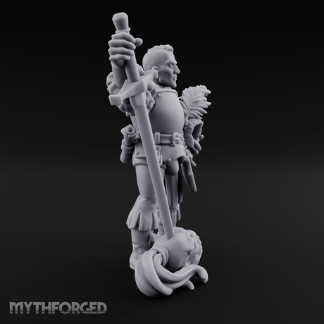 Helmet Tucked Serpent Stomping Human Captain Miniature for Dungeons and Dragons, Pathfinder or other TTRPGs